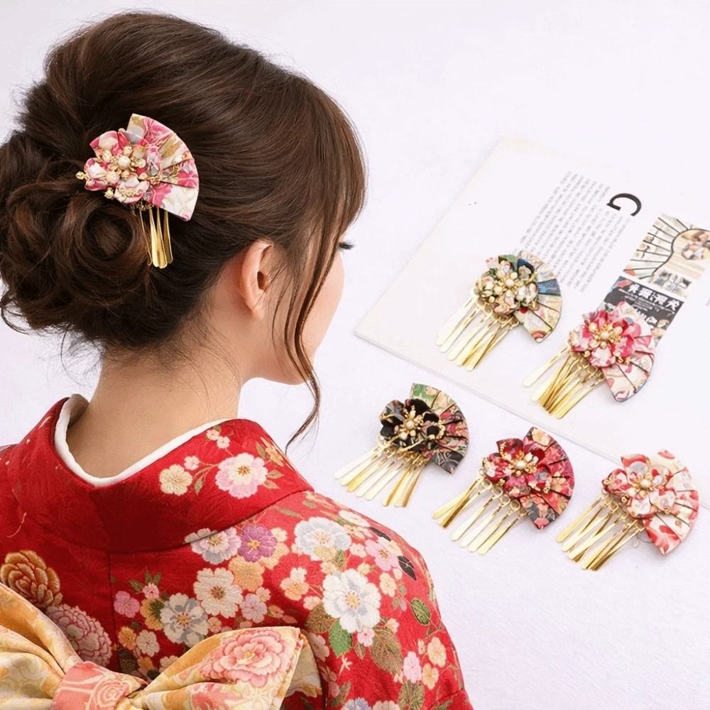 Women'S Kimono Accessories - กิ๊บติดผมผู้หญิง ประดับมุกเทียม รูปดอกไม้ พัด ตกแต่ง ชุดกิโมโนแบบญี่ปุ่น