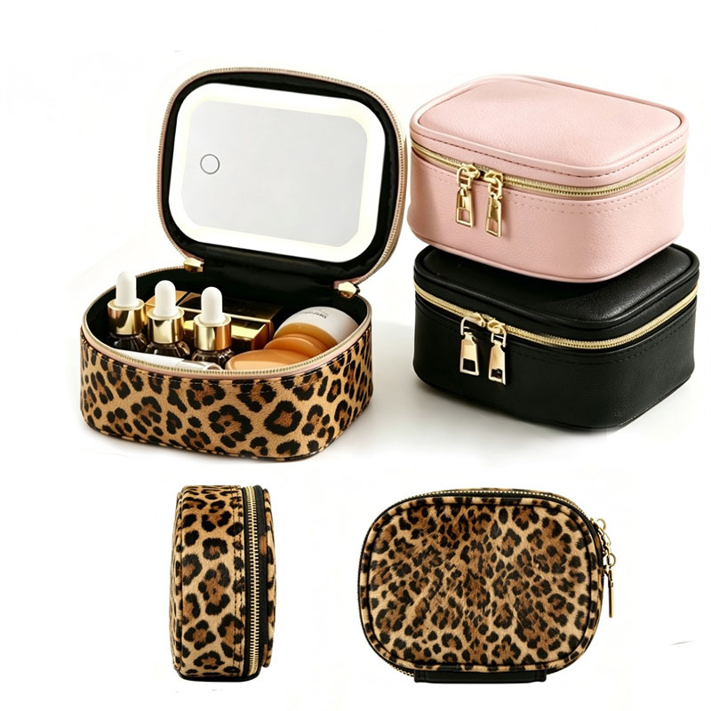 Women Accessories Organizer - กระเป๋าเก็บเครื่องสำอาง LED แบบพกพาพร้อมกระจกในตัว กล่องเก็บเครื่องสำอางแบบชาร์จไฟได้ กระเป๋าจัดระเบียบเครื่องสำอางลิปสติกแบบพกพา