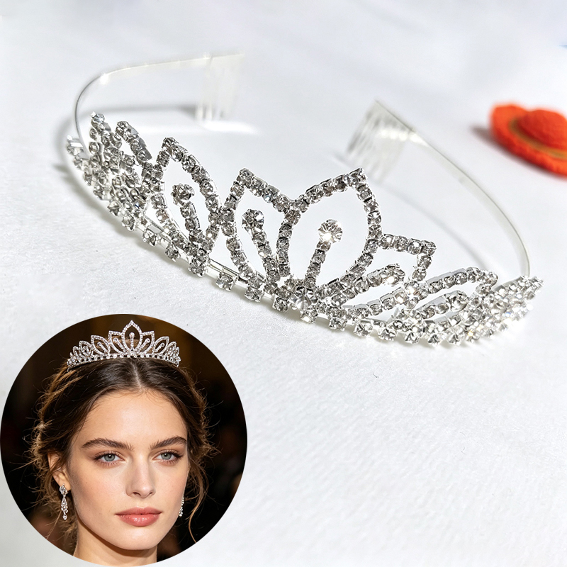Women Accessories Gift - สีเงินประกายมงกุฎไรน์สโตนเครื่องประดับผมเจ้าสาวสำหรับผู้หญิงของขวัญวันเกิดปาร์ตี้