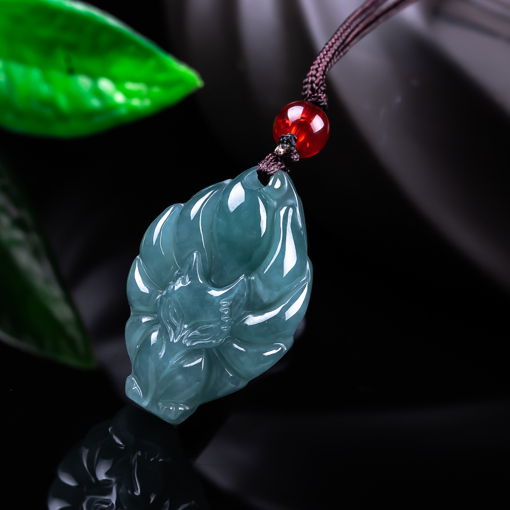 Women Accessories Gift - หยกพม่าธรรมชาติจี้รูปสุนัขจิ้งจอกสร้อยคอวินเทจอัญมณีหยกแท้ดีไซเนอร์แฟชั่นเครื่องประดับของขวัญสำหรับผู้หญิง