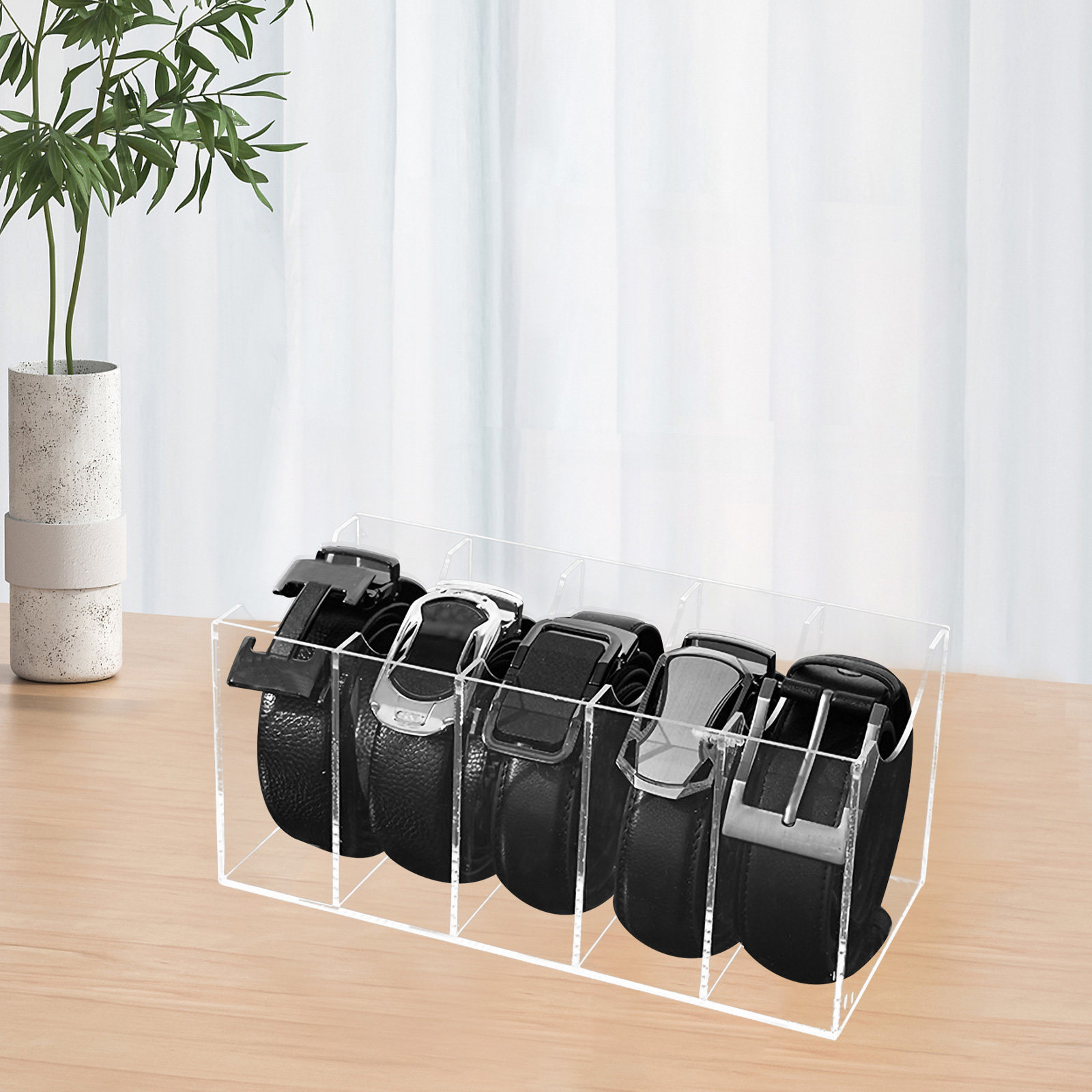 Women Accessories Organizer - กล่องเก็บเข็มขัดอะคริลิคแบบโปร่งใส 5 ช่อง สำหรับจัดเก็บเข็มขัดในตู้เสื้อผ้า อุปกรณ์จัดเก็บเนคไทสำหรับผู้ชายและผู้หญิง