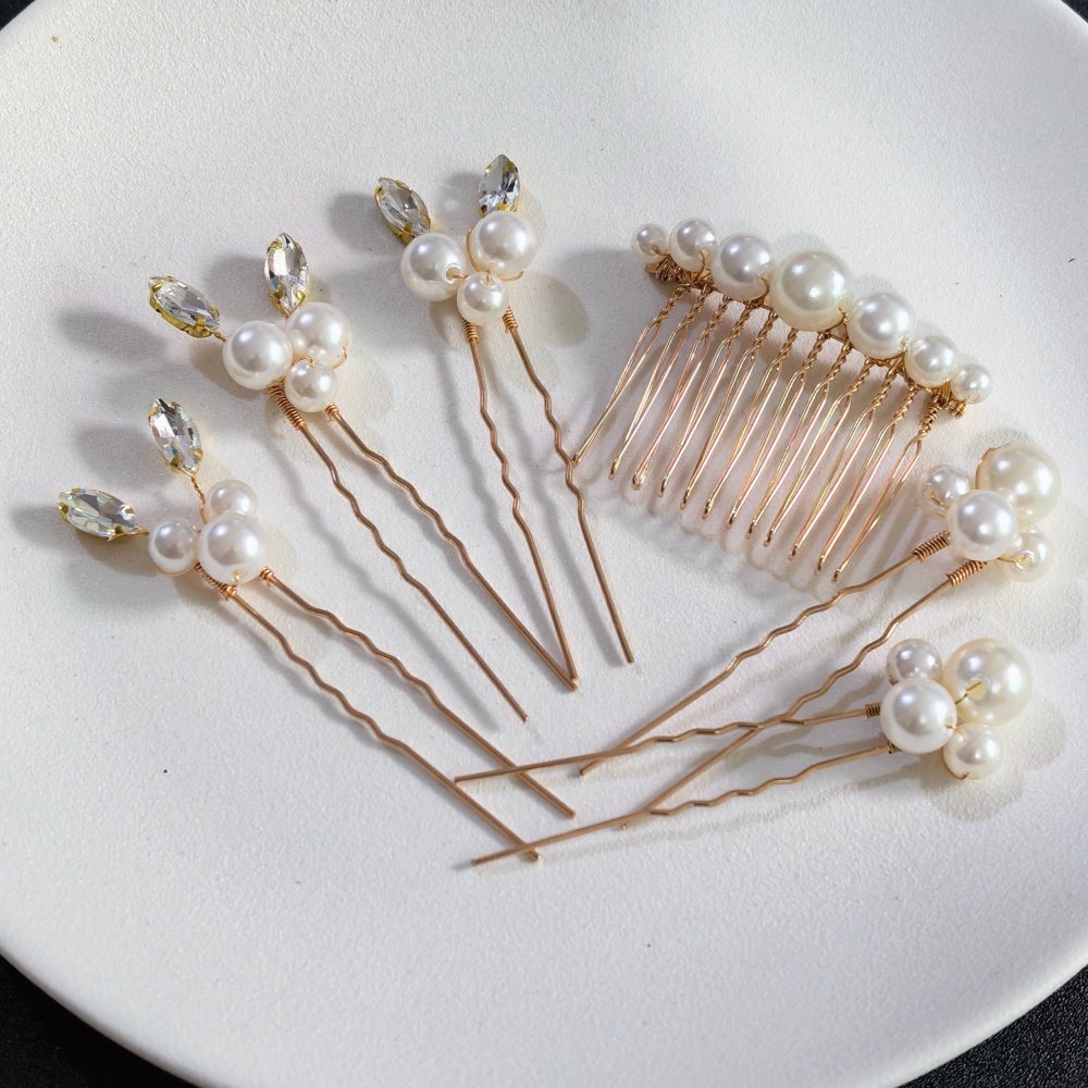 Women Accessories Aesthetic - กิ๊บติดผมคริสตัลมุก ชุดหวีสำหรับเจ้าสาว เครื่องประดับผมงานแต่งงาน กิ๊บติดผมรูปตัว U ทำมือ