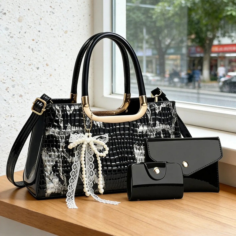 Women Accessories Gift - ชุดกระเป๋าถือสตรี ลายหนังจระเข้ กระเป๋าคลัทช์สำหรับงานกลางคืน กระเป๋าสะพายข้างสำหรับงานปาร์ตี้ เครื่องประดับสตรีระดับไฮเอนด์ ของขวัญสุดเพอร์เฟกต์