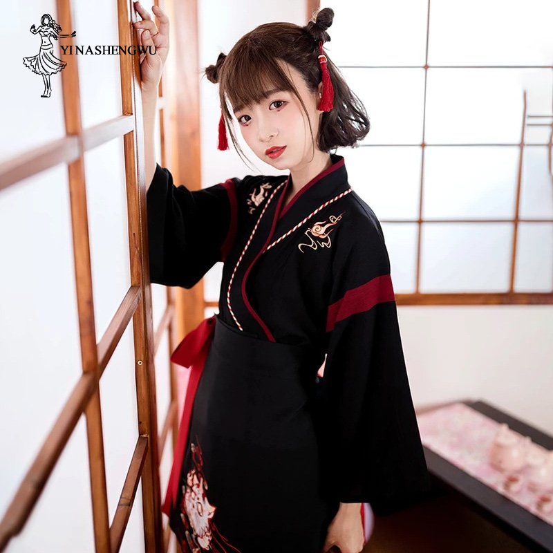 ชุดญี่ปุ่นKimonoผู้หญิงสีดำสีข - Women'S Kimono Accessories บทวิจารณ์และราคา